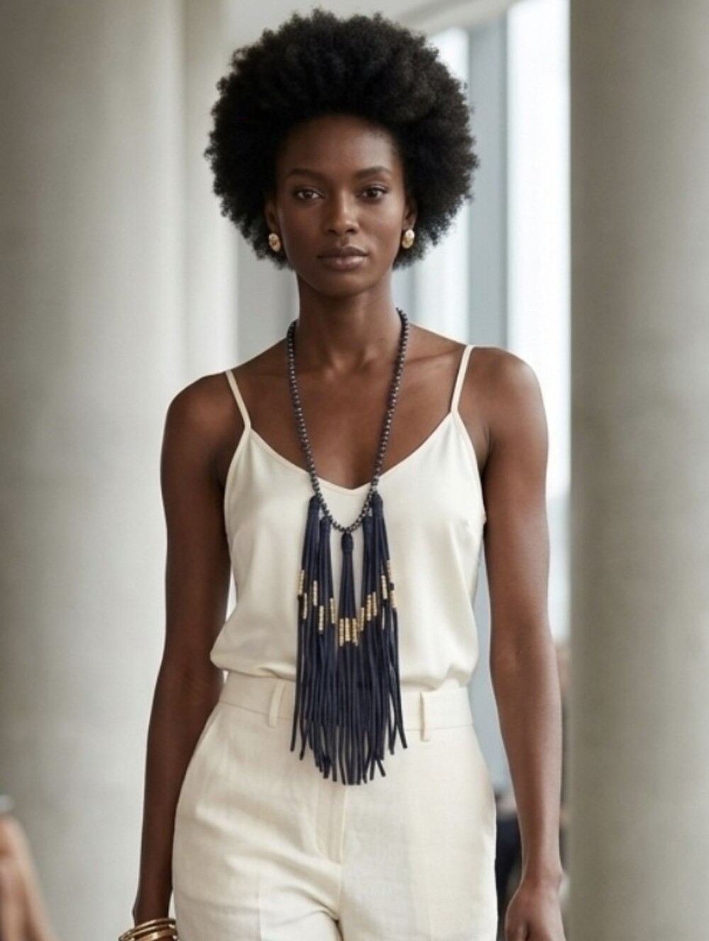 Boho Navy Fringe Beaded Necklace